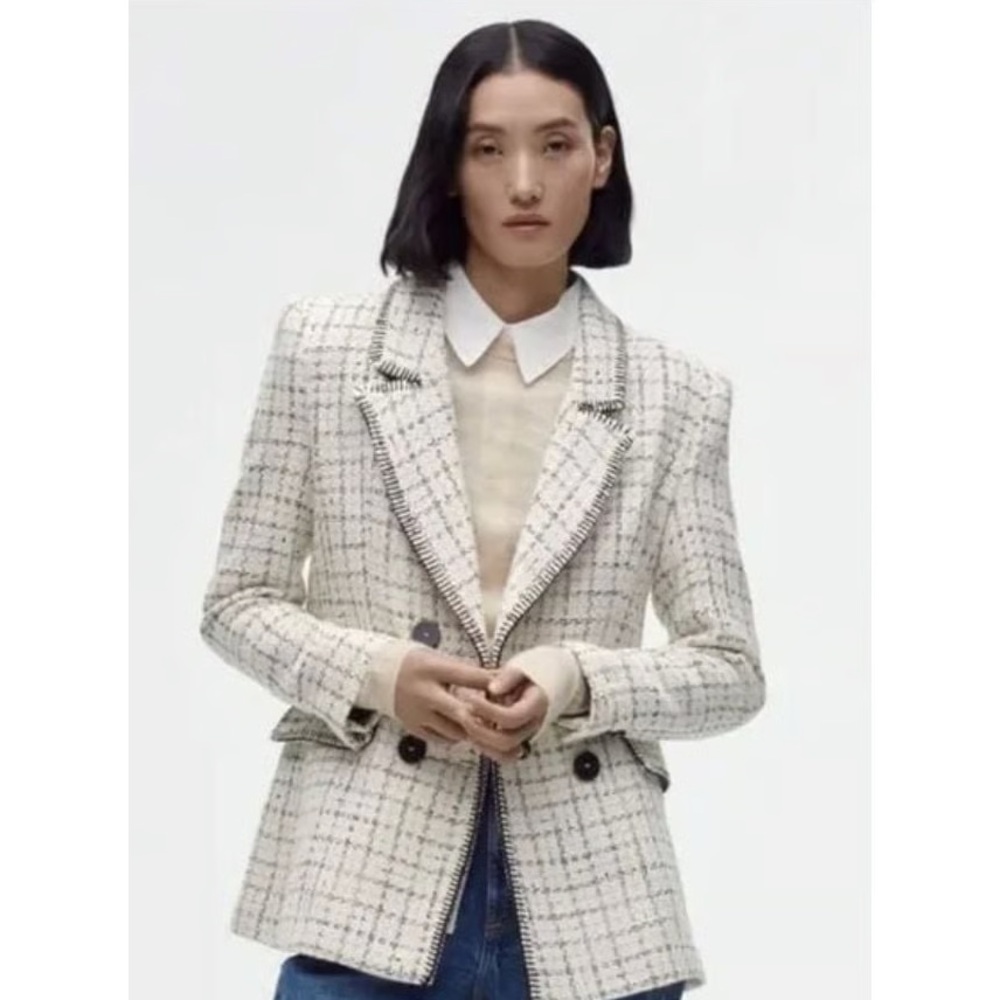 Zara Black and White Tweed Blazer